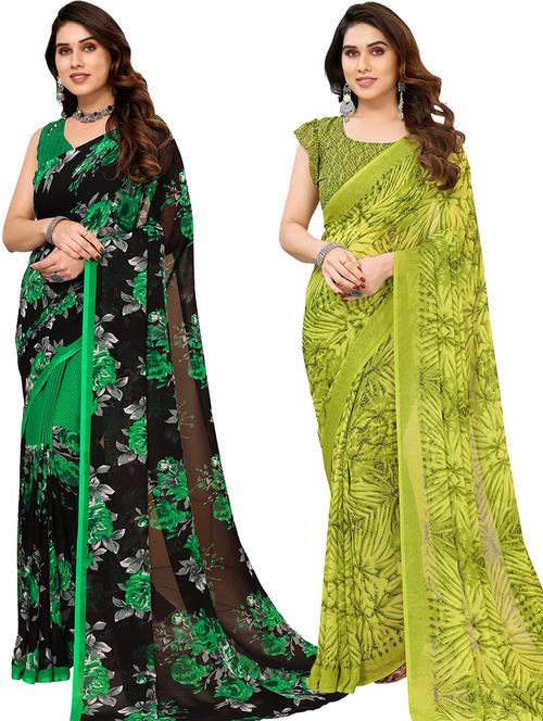 women pack of 2 casual wear sarees with blouse - 21441006 - Very Small Image - 1