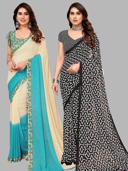 pack of 2 printed sarees with blouse - 21441007 - Very Small Image - 1