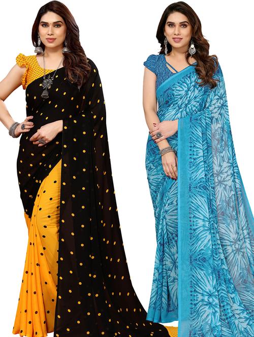 pack of 2 printed casual wear saree with blouse - 21441009 - Very Small Image - 1