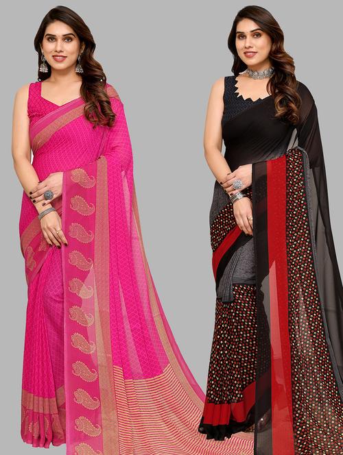 women pack of 2 casual wear sarees with blouse - 21441011 - Very Small Image - 1