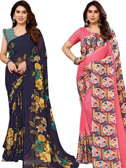 pack of 2 printed casual wear saree with blouse - 21441012 - Very Small Image - 1