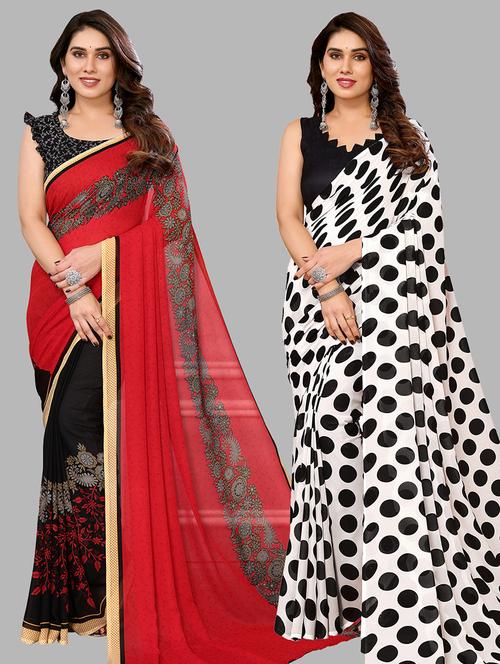 pack of 2 printed casual wear sarees with blouse - 21441014 - Very Small Image - 1