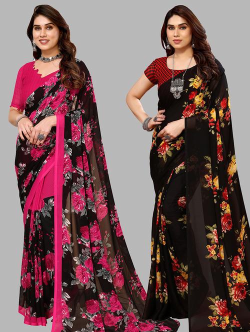 women pack of 2 casual wear sarees with blouse - 21441015 - Very Small Image - 1