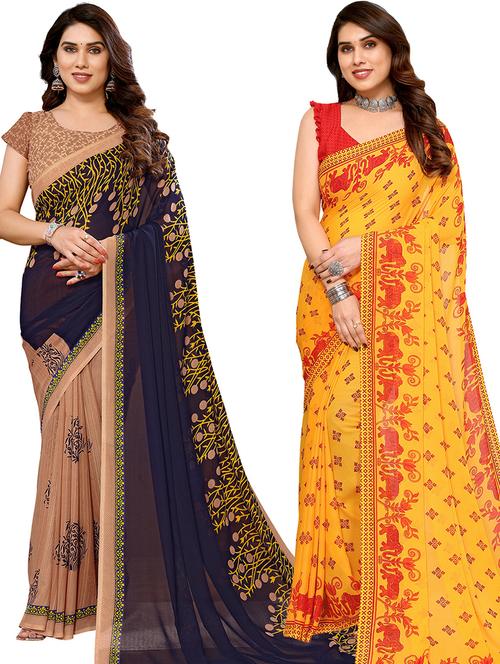 pack of 2 printed casual wear sarees with blouse - 21441018 - Very Small Image - 1