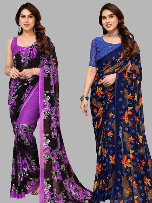 pack of 2 printed sarees - 21441022 - Very Small Image - 1