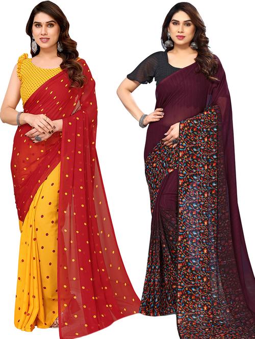 women pack of 2 casual wear sarees with blouse - 21441024 - Very Small Image - 1