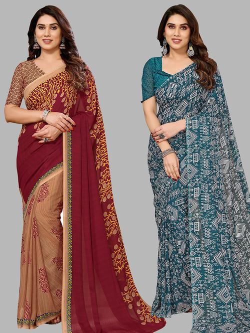 women pack of 2 printed casual sarees with blouse - 21441027 - Very Small Image - 1