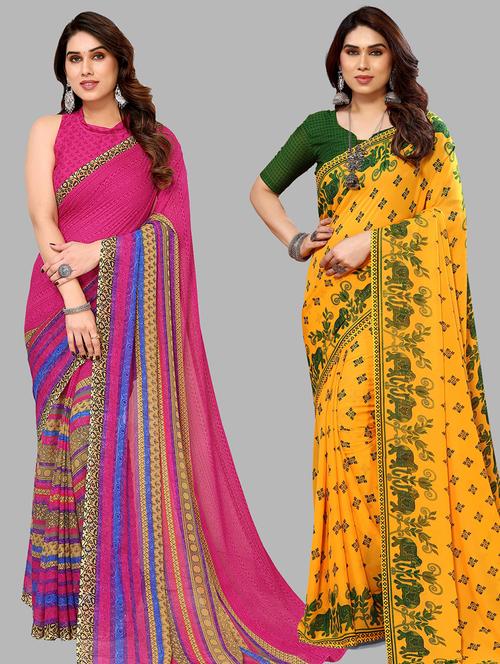 pack of 2 casual wear combo sarees with blouse - 21441030 - Very Small Image - 1