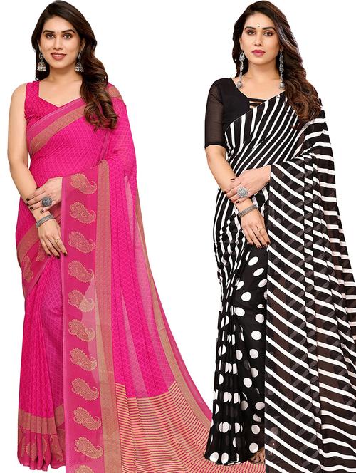 women pack of 2 casual wear sarees with blouse - 21441035 - Very Small Image - 1