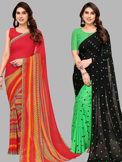 pack of 2 printed casual wear sarees with blouse - 21441036 - Very Small Image - 1
