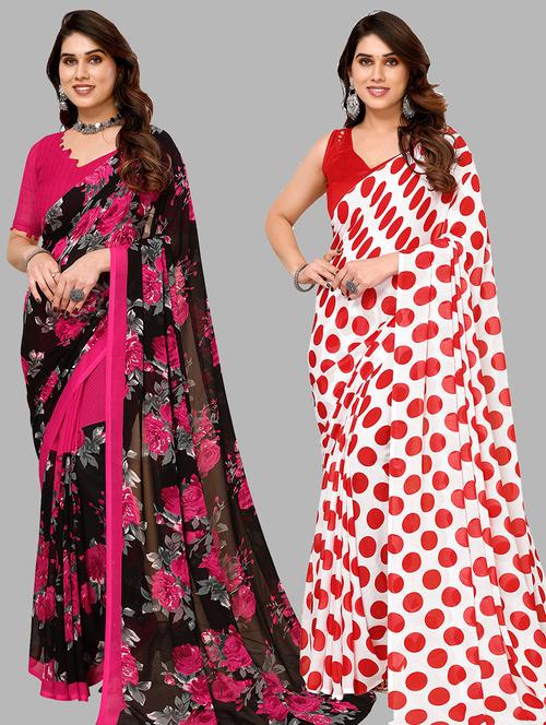 women pack of 2 printed casual sarees with blouse - 21441039 - Very Small Image - 1
