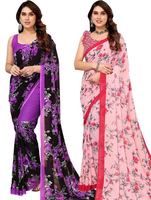 pack of 2 casual wear combo sarees with blouse - 21441041 - Very Small Image - 1