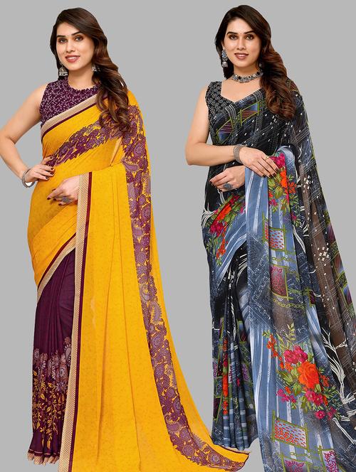 women pack of 2 printed casual sarees with blouse - 21441044 - Very Small Image - 1