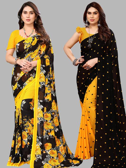 pack of 2 printed sarees with blouse - 21441046 - Very Small Image - 1