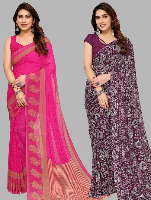 pack of 2 printed casual wear saree with blouse - 21441047 - Very Small Image - 1