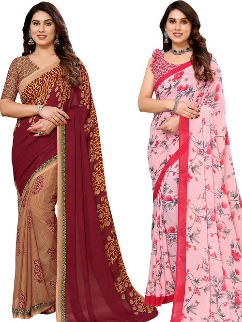 pack of 2 printed casual wear sarees - 21441048 - Very Small Image - 1