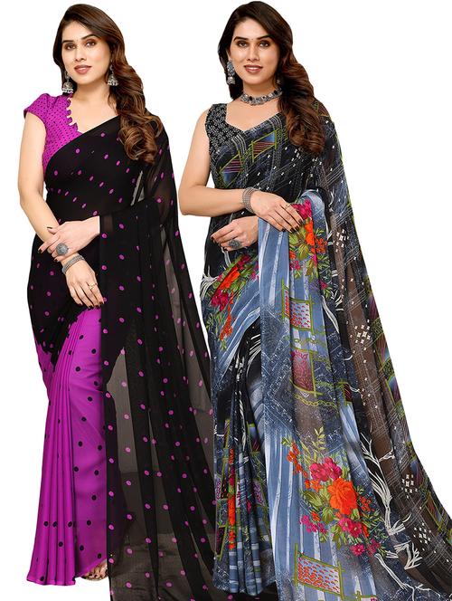 pack of 2 casual wear combo sarees with blouse - 21441049 - Very Small Image - 1