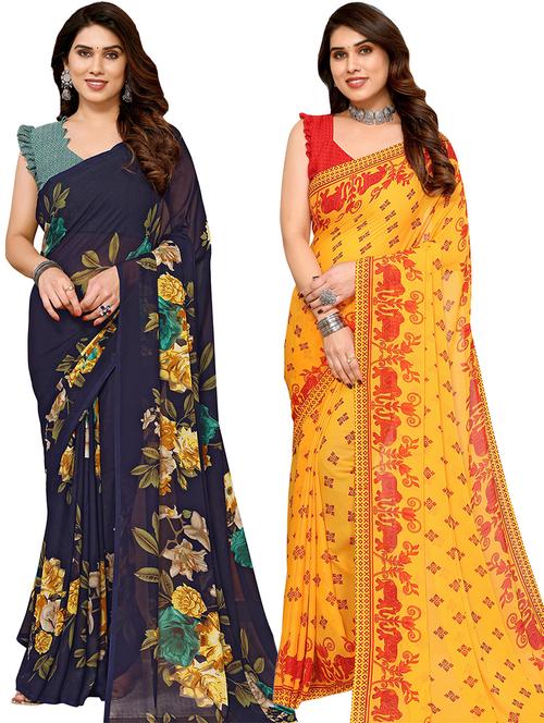 women pack of 2 casual wear sarees with blouse - 21441053 - Very Small Image - 1