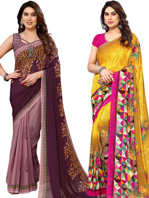 women pack of 2 casual wear sarees with blouse - 21441056 - Very Small Image - 1
