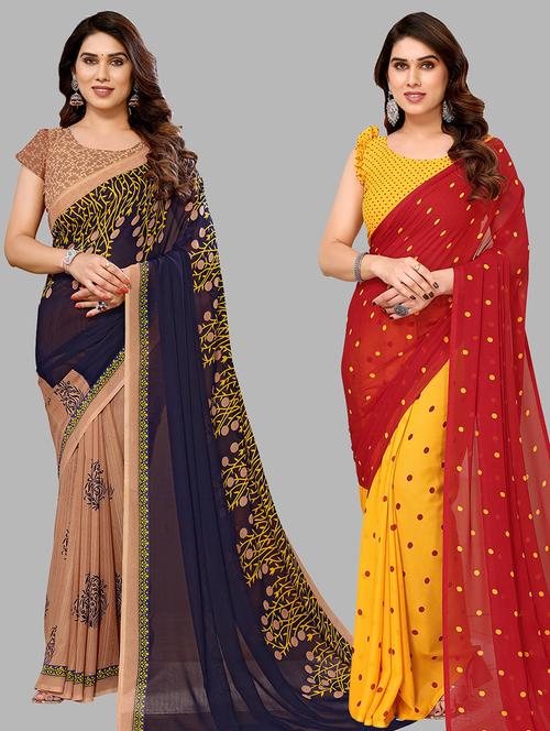 pack of 2 casual wear combo sarees with blouse - 21441060 - Very Small Image - 1