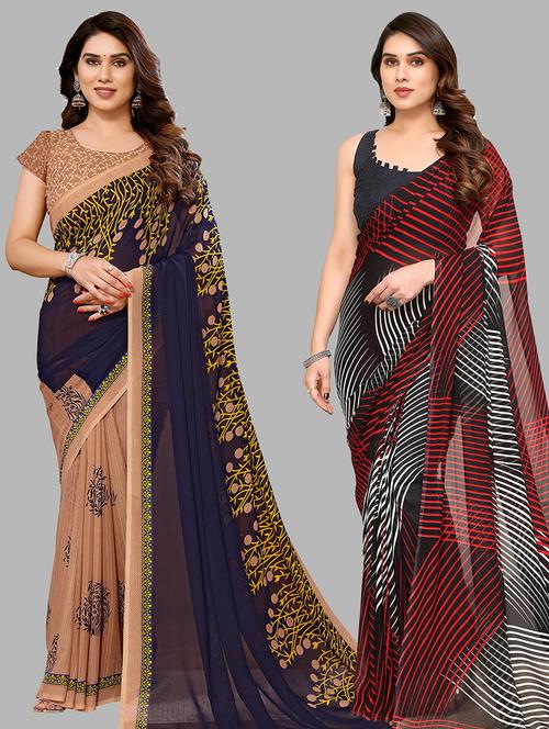 pack of 2 printed casual wear saree with blouse - 21441061 - Very Small Image - 1