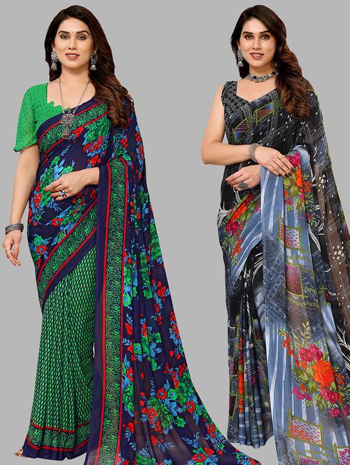 pack of 2 printed casual wear saree with blouse - 21441062 - Very Small Image - 1