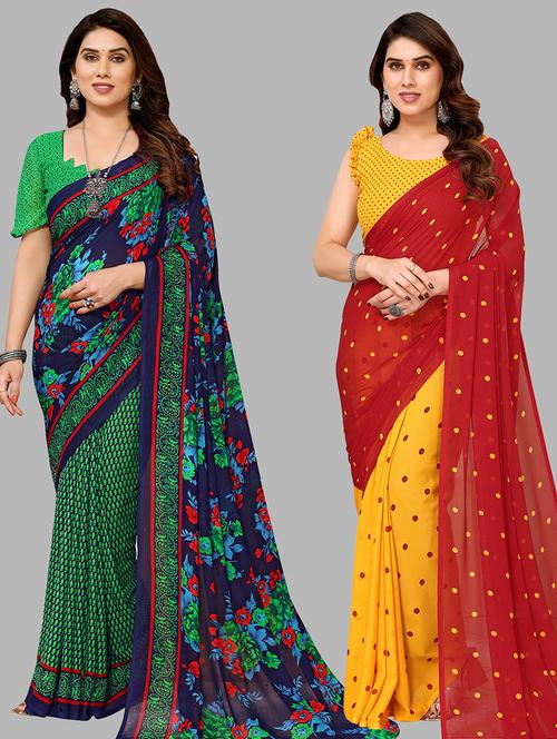 pack of 2 printed sarees with blouse - 21441063 - Very Small Image - 1