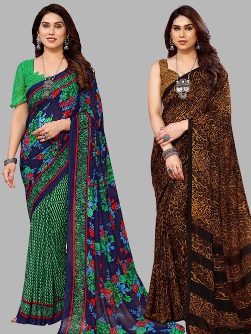 women pack of 2 casual wear sarees with blouse - 21441064 - Very Small Image - 1