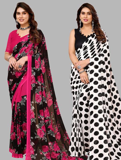 women pack of 2 printed casual sarees with blouse - 21441067 - Very Small Image - 1