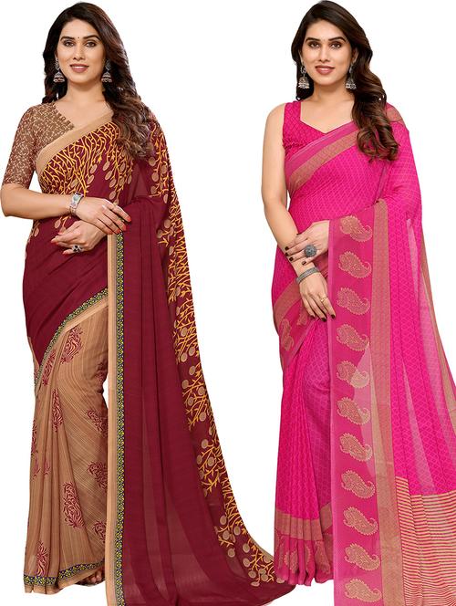 pack of 2 casual wear combo sarees with blouse - 21441069 - Very Small Image - 1