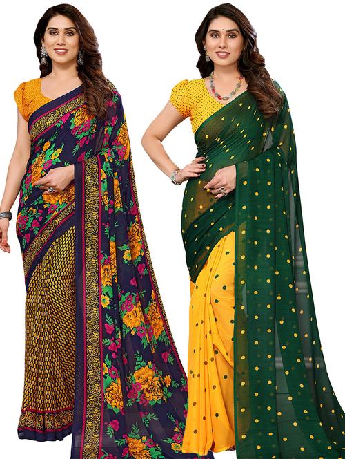 pack of 2 printed casual wear sarees with blouse - 21441070 - Very Small Image - 1