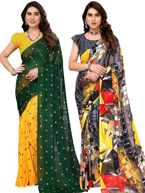pack of 2 casual wear combo sarees with blouse - 21441074 - Very Small Image - 1