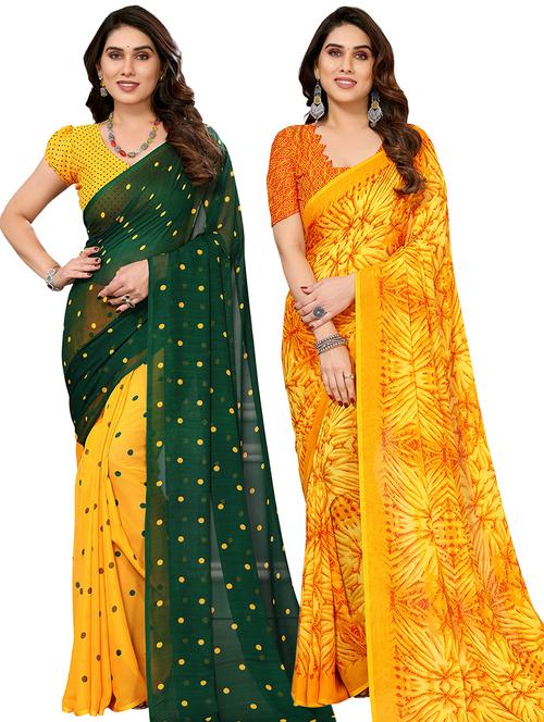 pack of 2 printed casual wear sarees with blouse - 21441075 - Very Small Image - 1