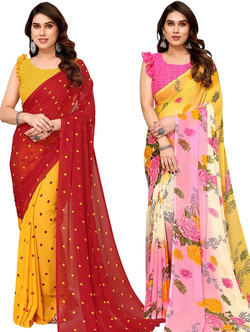 pack of 2 casual wear combo sarees with blouse - 21441076 - Very Small Image - 1