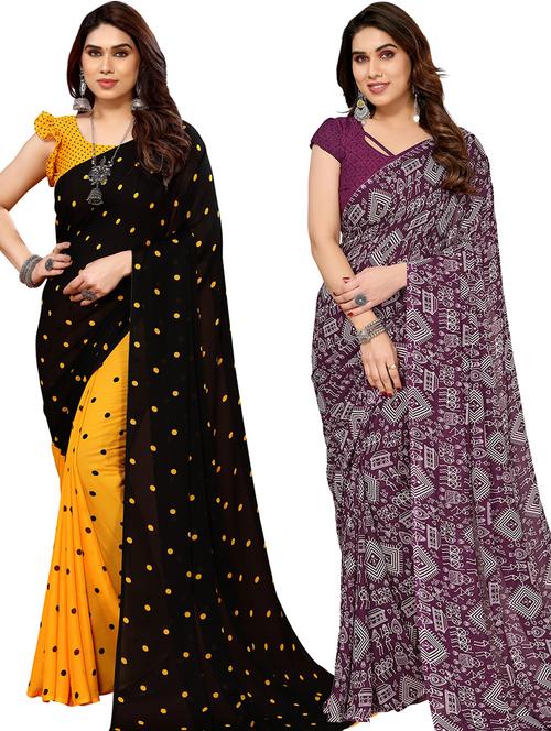 pack of 2 casual wear combo sarees with blouse - 21441077 - Very Small Image - 1