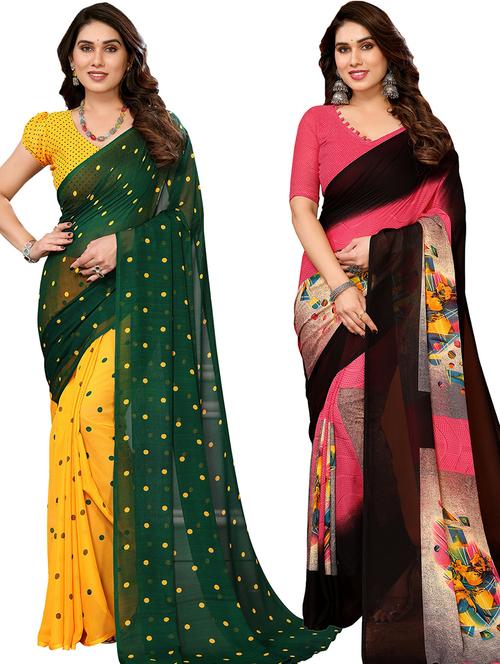 pack of 2 casual wear combo sarees with blouse - 21441078 - Very Small Image - 1