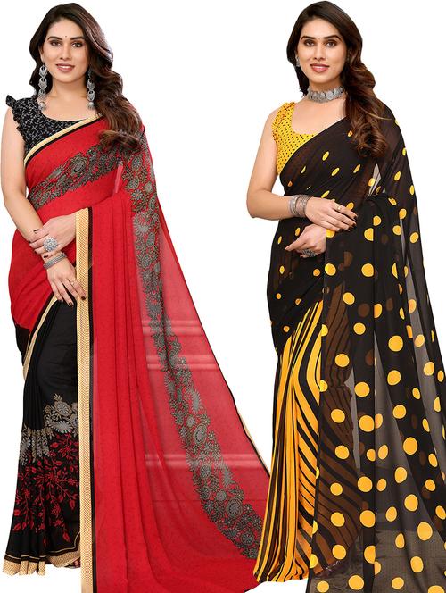 women pack of 2 casual wear sarees with blouse - 21441082 - Very Small Image - 1