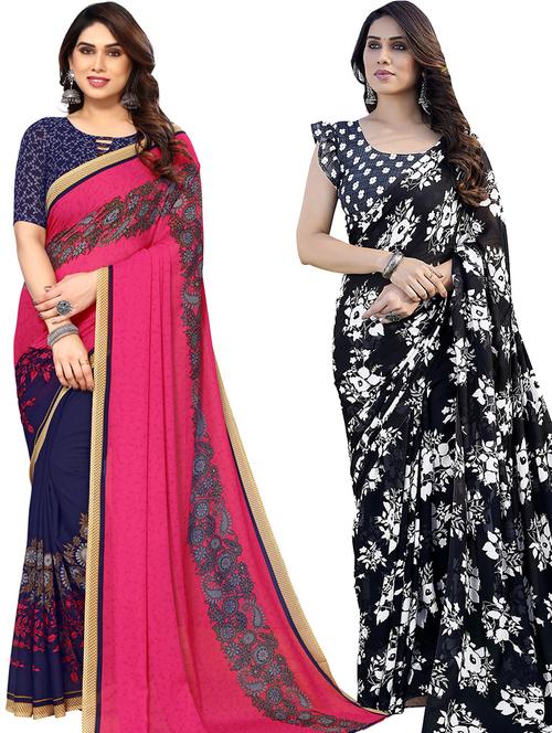 pack of 2 printed sarees with blouse - 21441085 - Very Small Image - 1