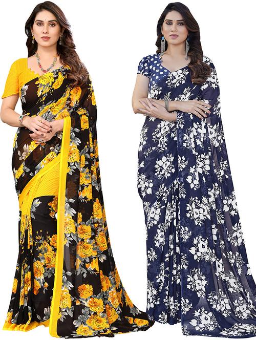 pack of 2 printed casual wear sarees with blouse - 21441092 - Very Small Image - 1