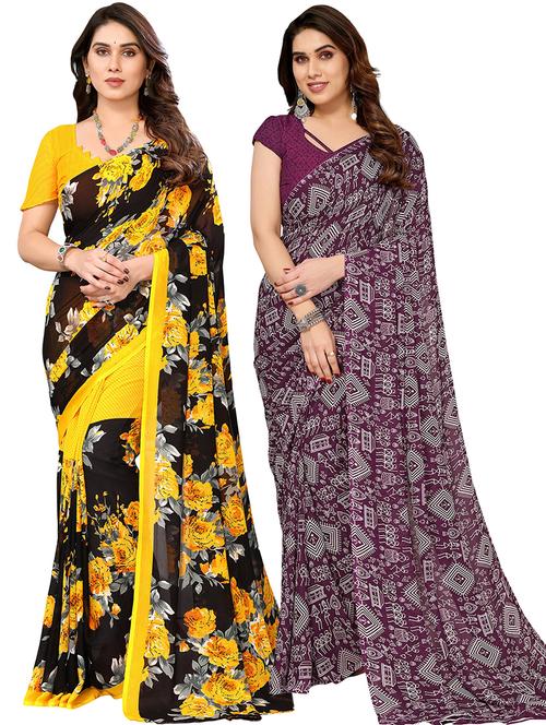 pack of 2 printed casual wear sarees with blouse - 21441093 - Very Small Image - 1