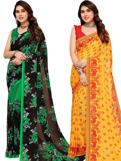 pack of 2 casual wear combo sarees with blouse - 21441094 - Very Small Image - 1