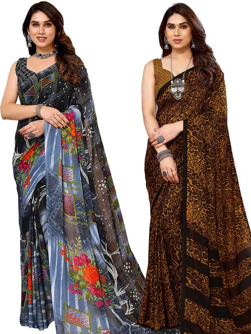 pack of 2 casual wear combo sarees with blouse - 21441101 - Very Small Image - 1