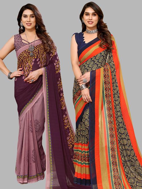 women pack of 2 casual wear sarees with blouse - 21441102 - Very Small Image - 1