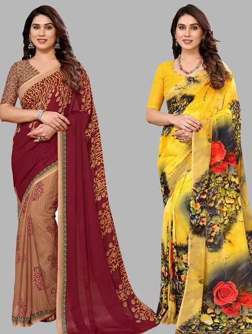 pack of 2 printed sarees with blouse - 21441104 - Very Small Image - 1