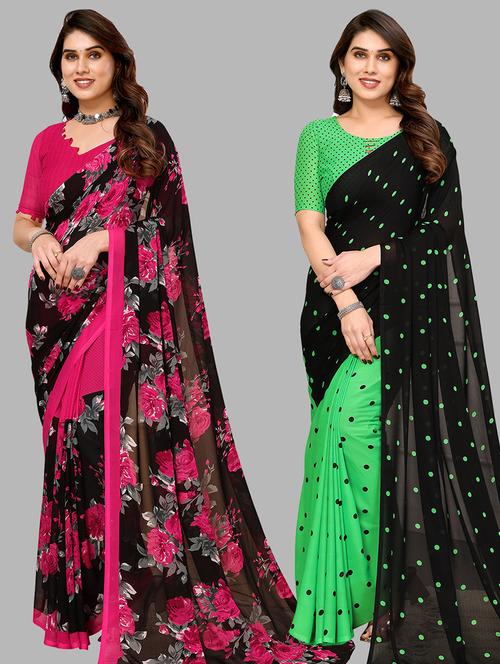 women pack of 2 casual wear sarees with blouse - 21441105 - Very Small Image - 1