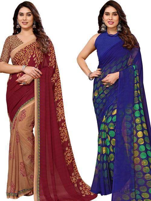 pack of 2 printed sarees with blouse - 21441106 - Very Small Image - 1