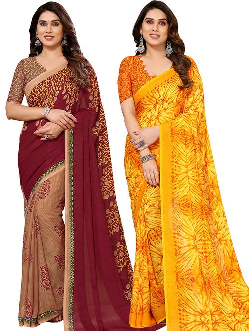 pack of 2 printed casual wear saree with blouse - 21441108 - Very Small Image - 1