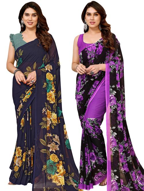 pack of 2 casual wear combo sarees with blouse - 21441109 - Very Small Image - 1