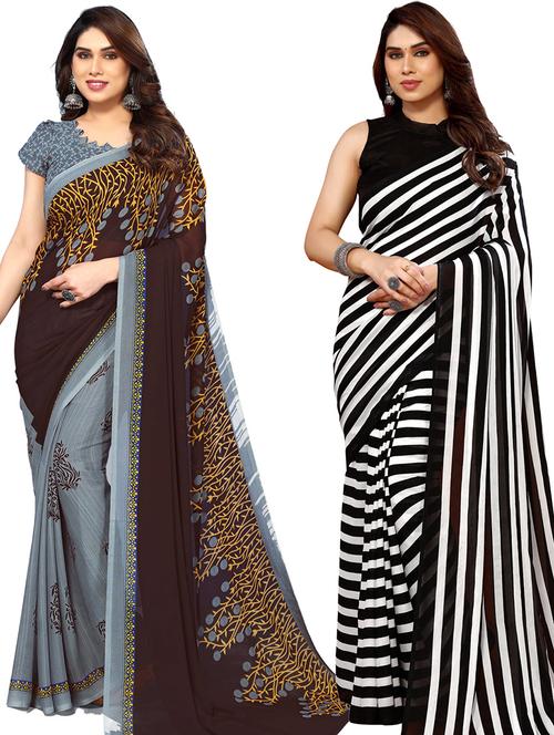 women pack of 2 casual wear sarees with blouse - 21441110 - Very Small Image - 1