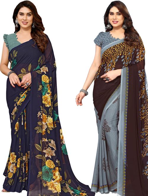 women pack of 2 casual wear sarees with blouse - 21441112 - Very Small Image - 1